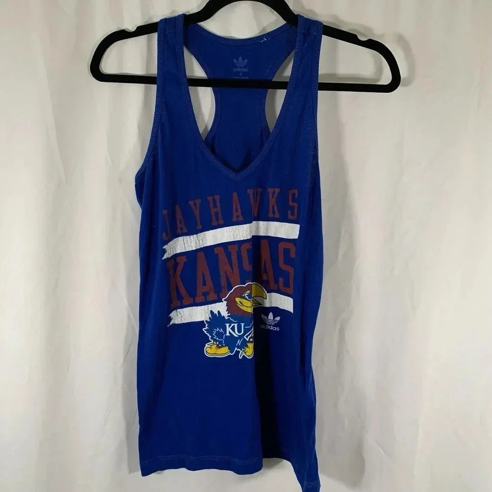 Kansas Jayhawks adidas Tank Top Women's Small Blue Sleeveless Vneck